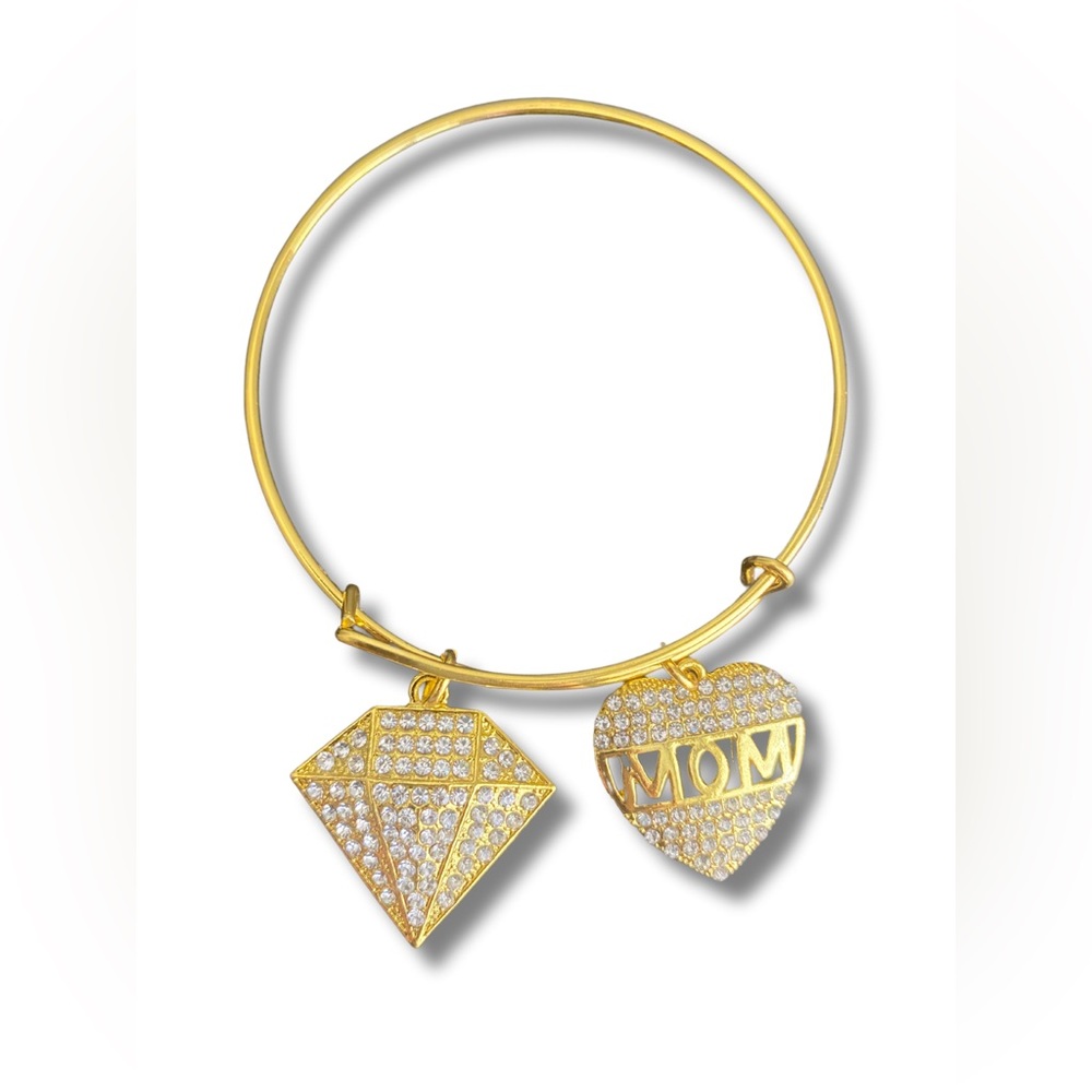 Custom “Mom” Charm Bangle Bracelet